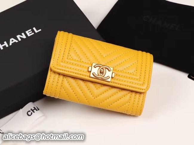 Low Price Chanel Calfskin Leather Card packet & Gold-Tone Metal A80603 yellow