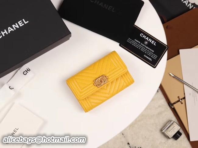 Low Price Chanel Calfskin Leather Card packet & Gold-Tone Metal A80603 yellow