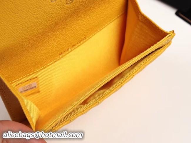 Low Price Chanel Calfskin Leather Card packet & Gold-Tone Metal A80603 yellow