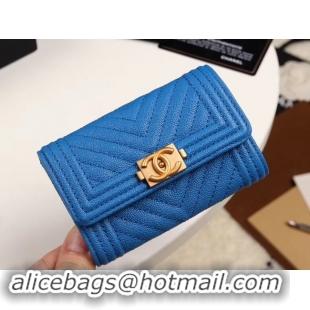 Classic Specials Chanel Calfskin Leather Card packet & Gold-Tone Metal A80603 blue