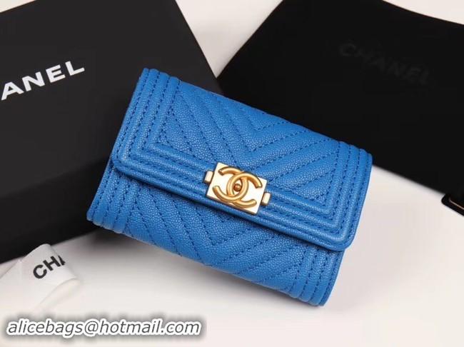 Classic Specials Chanel Calfskin Leather Card packet & Gold-Tone Metal A80603 blue