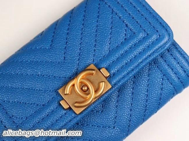 Classic Specials Chanel Calfskin Leather Card packet & Gold-Tone Metal A80603 blue