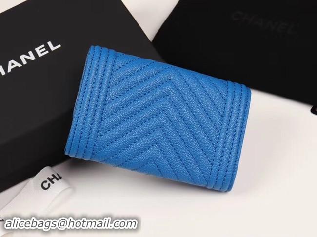 Classic Specials Chanel Calfskin Leather Card packet & Gold-Tone Metal A80603 blue