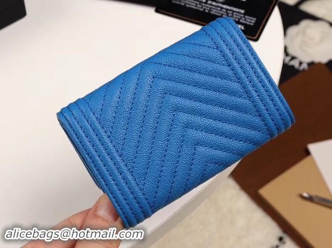 Classic Specials Chanel Calfskin Leather Card packet & Gold-Tone Metal A80603 blue