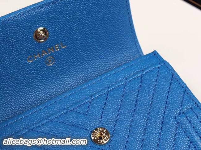 Classic Specials Chanel Calfskin Leather Card packet & Gold-Tone Metal A80603 blue