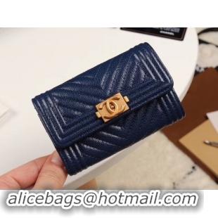 Discount Fashion Chanel Calfskin Leather Card packet & Gold-Tone Metal A80603 dark blue