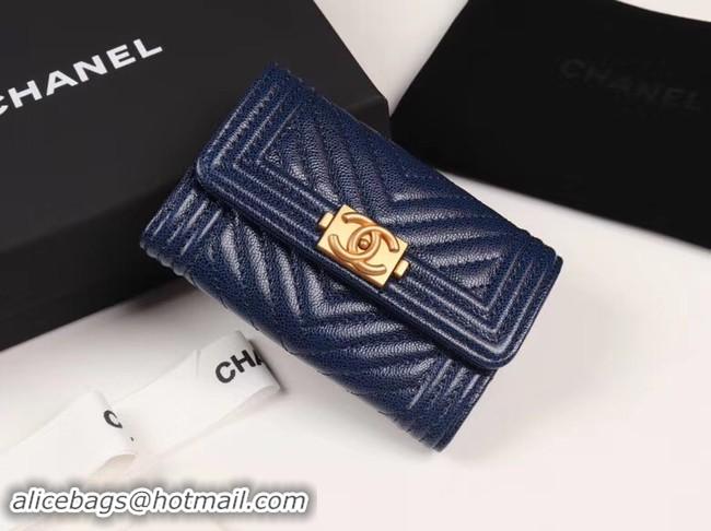 Discount Fashion Chanel Calfskin Leather Card packet & Gold-Tone Metal A80603 dark blue