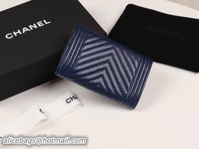 Discount Fashion Chanel Calfskin Leather Card packet & Gold-Tone Metal A80603 dark blue