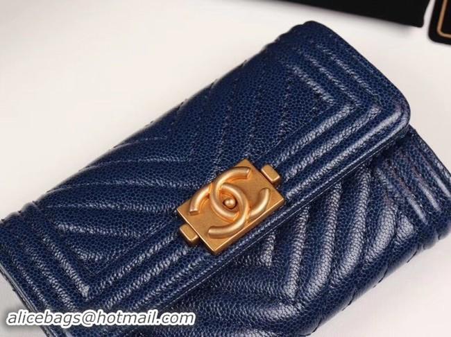 Discount Fashion Chanel Calfskin Leather Card packet & Gold-Tone Metal A80603 dark blue