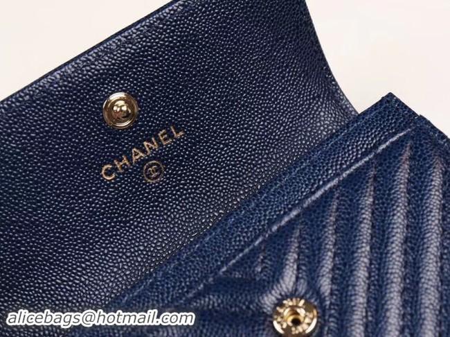 Discount Fashion Chanel Calfskin Leather Card packet & Gold-Tone Metal A80603 dark blue