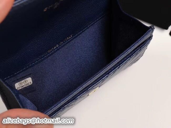 Discount Fashion Chanel Calfskin Leather Card packet & Gold-Tone Metal A80603 dark blue