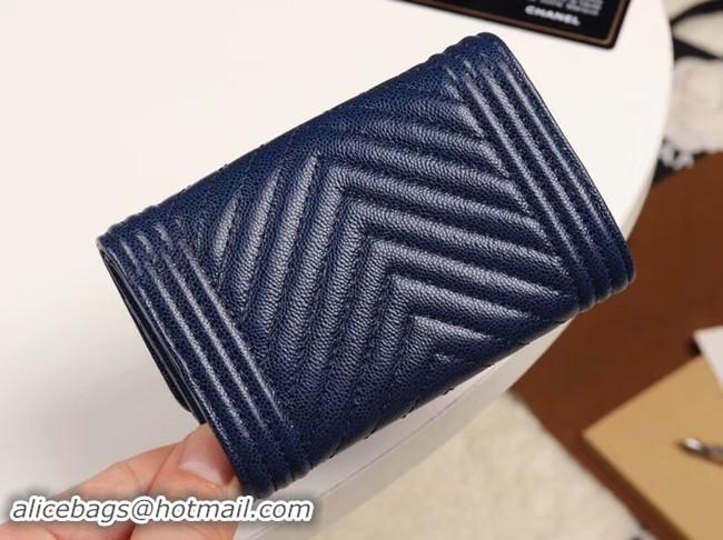 Discount Fashion Chanel Calfskin Leather Card packet & Gold-Tone Metal A80603 dark blue