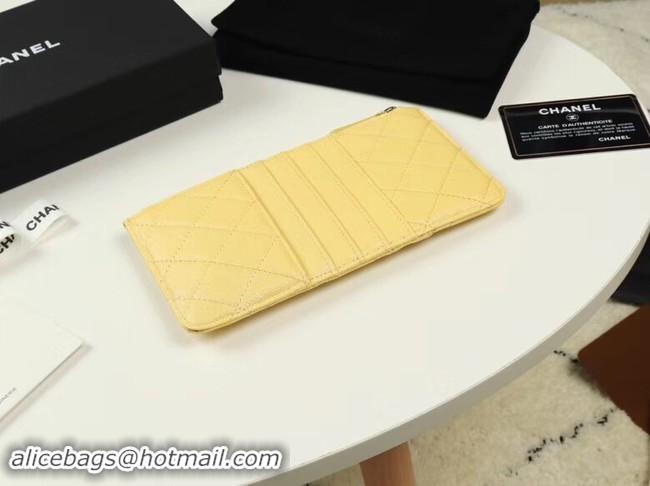 Discount Chanel Calfskin Leather Card packet & Gold-Tone Metal A81598 yellow