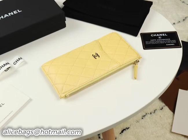 Discount Chanel Calfskin Leather Card packet & Gold-Tone Metal A81598 yellow