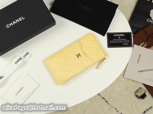 Discount Chanel Calfskin Leather Card packet & Gold-Tone Metal A81598 yellow