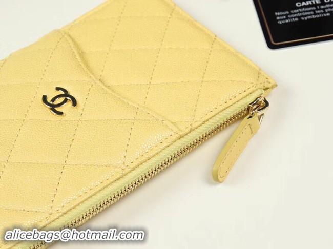 Discount Chanel Calfskin Leather Card packet & Gold-Tone Metal A81598 yellow