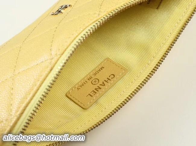 Discount Chanel Calfskin Leather Card packet & Gold-Tone Metal A81598 yellow