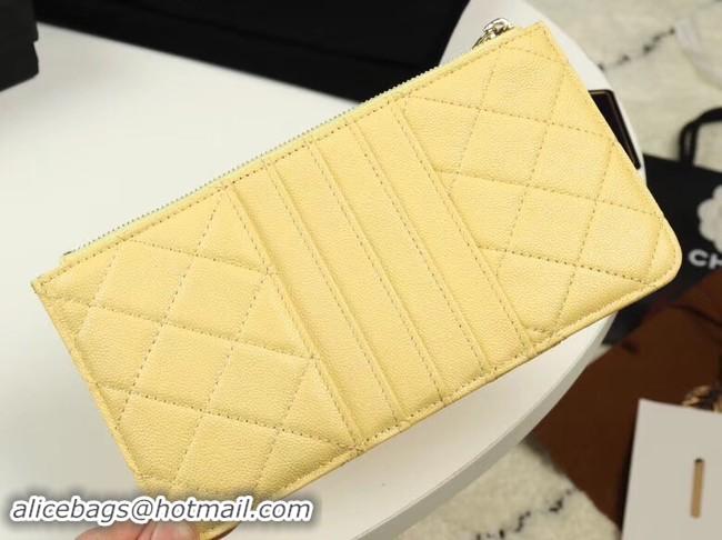 Discount Chanel Calfskin Leather Card packet & Gold-Tone Metal A81598 yellow