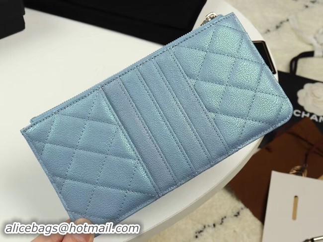 Best Grade Chanel Calfskin Leather Card packet & Gold-Tone Metal A81598 light blue