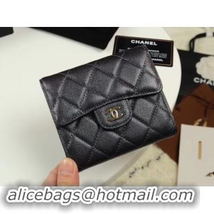 Sumptuous Chanel Calfskin Leather Card packet & Gold-Tone Metal A82288 black