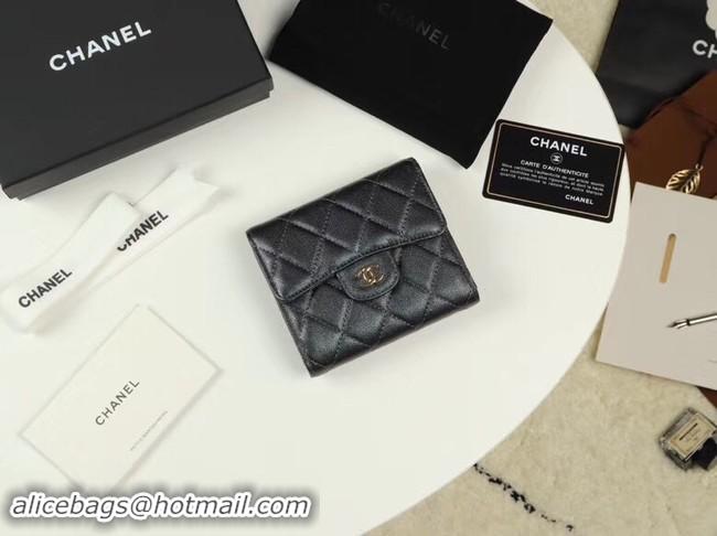 Sumptuous Chanel Calfskin Leather Card packet & Gold-Tone Metal A82288 black