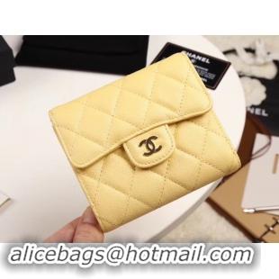 Perfect Chanel Calfskin Leather Card packet & Gold-Tone Metal A82288 yellow