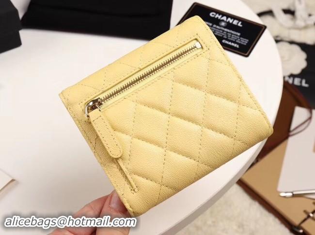 Perfect Chanel Calfskin Leather Card packet & Gold-Tone Metal A82288 yellow