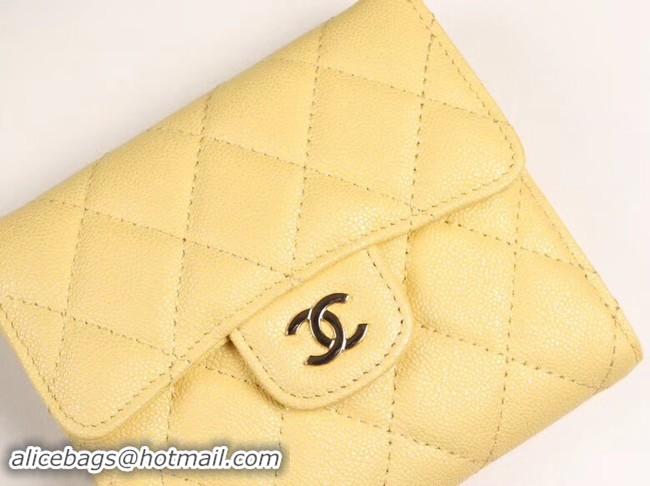 Perfect Chanel Calfskin Leather Card packet & Gold-Tone Metal A82288 yellow