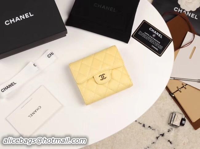 Perfect Chanel Calfskin Leather Card packet & Gold-Tone Metal A82288 yellow