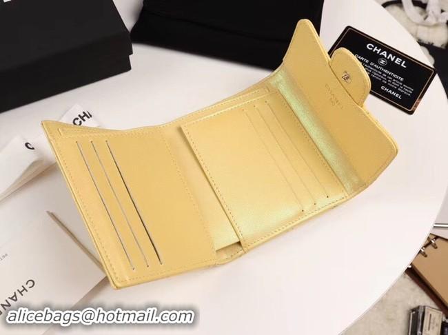 Perfect Chanel Calfskin Leather Card packet & Gold-Tone Metal A82288 yellow