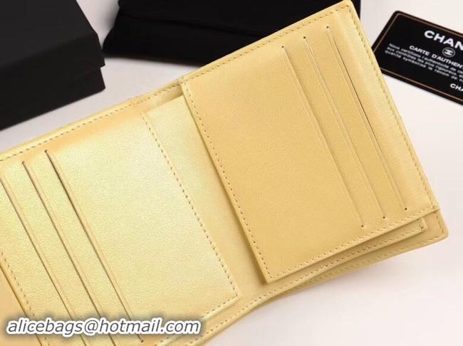 Perfect Chanel Calfskin Leather Card packet & Gold-Tone Metal A82288 yellow