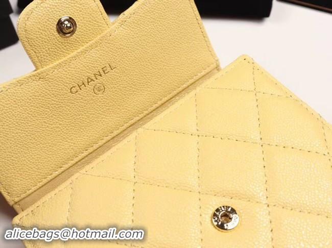 Perfect Chanel Calfskin Leather Card packet & Gold-Tone Metal A82288 yellow