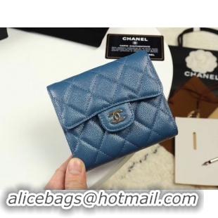 Good Quality Chanel Calfskin Leather Card packet & Gold-Tone Metal A82288 blue