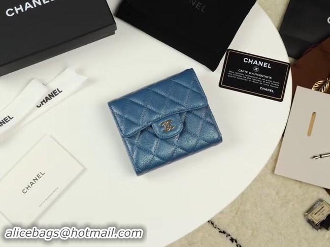 Good Quality Chanel Calfskin Leather Card packet & Gold-Tone Metal A82288 blue