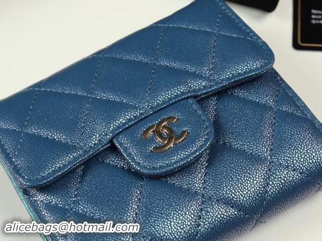 Good Quality Chanel Calfskin Leather Card packet & Gold-Tone Metal A82288 blue