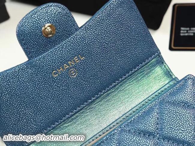 Good Quality Chanel Calfskin Leather Card packet & Gold-Tone Metal A82288 blue