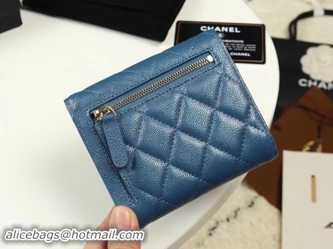 Good Quality Chanel Calfskin Leather Card packet & Gold-Tone Metal A82288 blue