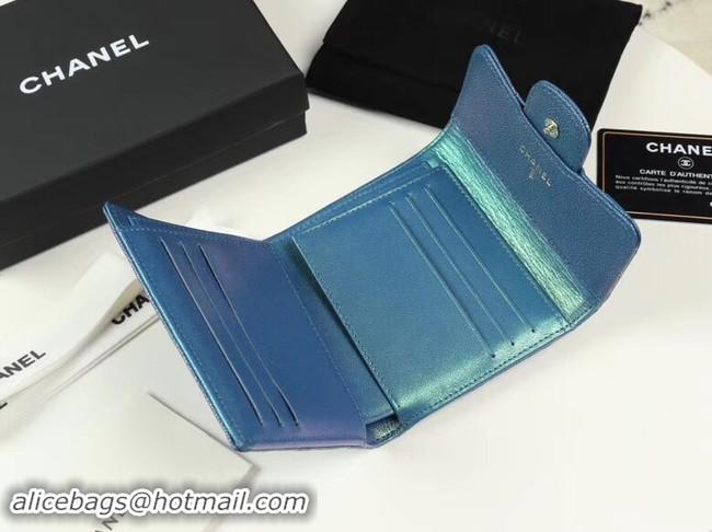 Good Quality Chanel Calfskin Leather Card packet & Gold-Tone Metal A82288 blue