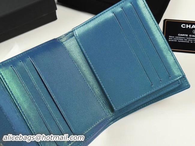 Good Quality Chanel Calfskin Leather Card packet & Gold-Tone Metal A82288 blue