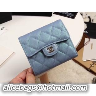 Top Grade Chanel Calfskin Leather Card packet & Gold-Tone Metal A82288 light blue