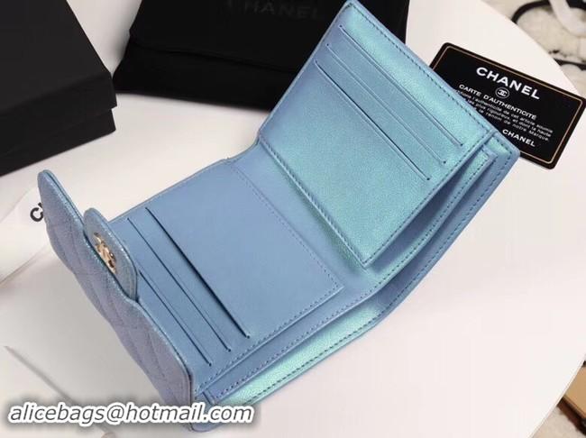 Top Grade Chanel Calfskin Leather Card packet & Gold-Tone Metal A82288 light blue