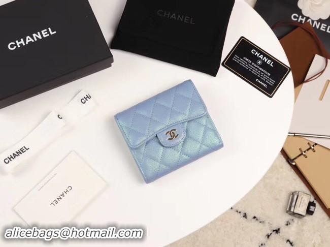 Top Grade Chanel Calfskin Leather Card packet & Gold-Tone Metal A82288 light blue