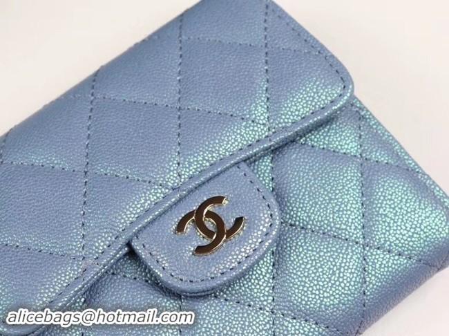 Top Grade Chanel Calfskin Leather Card packet & Gold-Tone Metal A82288 light blue