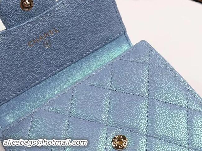 Top Grade Chanel Calfskin Leather Card packet & Gold-Tone Metal A82288 light blue