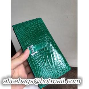 Charming Hermes 100% genuine crocodile leather kelly Wallet 33569 green