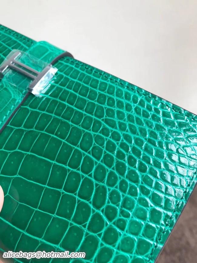 Charming Hermes 100% genuine crocodile leather kelly Wallet 33569 green