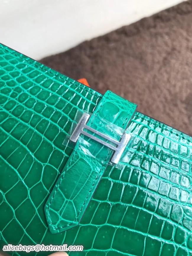 Charming Hermes 100% genuine crocodile leather kelly Wallet 33569 green