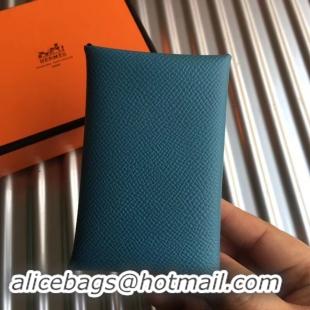 Well Crafted Hermes Bastia Epsom card case H0369 blue