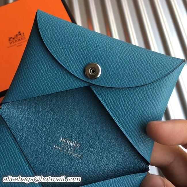 Well Crafted Hermes Bastia Epsom card case H0369 blue