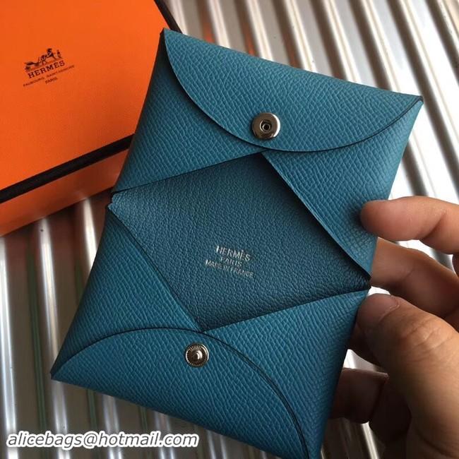 Well Crafted Hermes Bastia Epsom card case H0369 blue